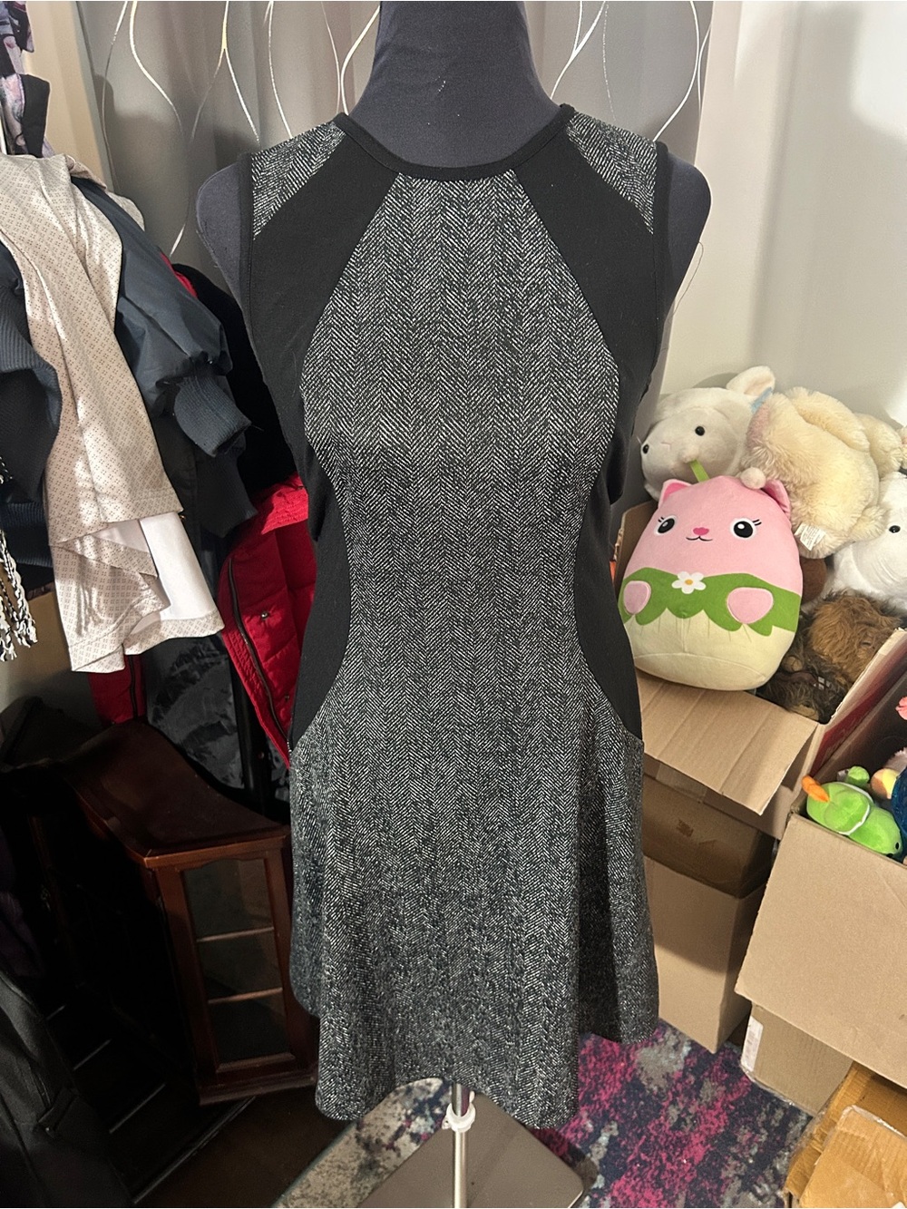Sleeveless MK Herringbone Fit & Flare Dress - Picture 3 of 5